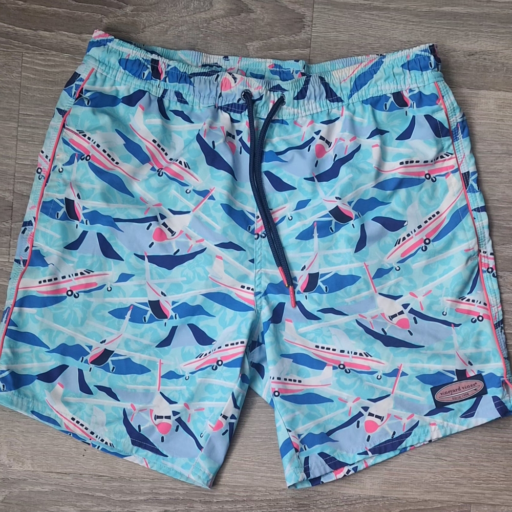Vineyard Vines Swim Trucks Extra Small 6" Printed Chappy Airplanes Beach